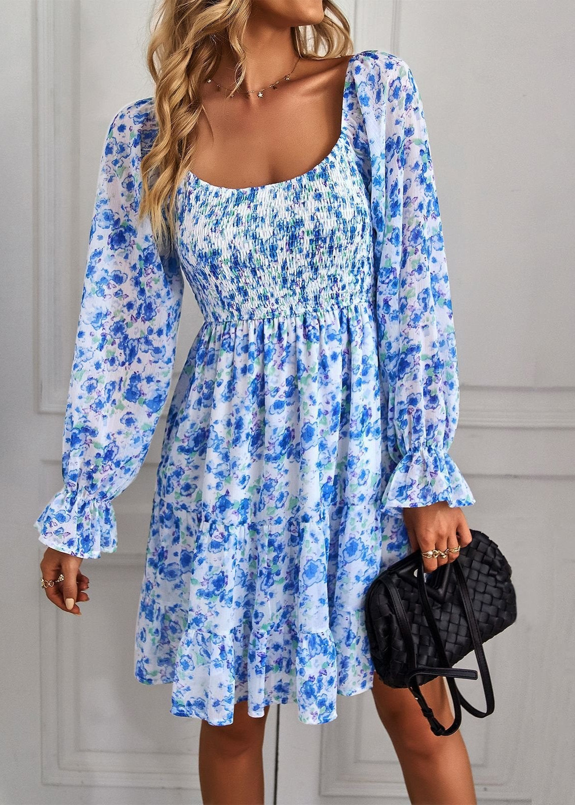 Aria Midi Jurk Dames – Bloemenjurk met Volants, U-hals & Getailleerde Zomerpasvorm