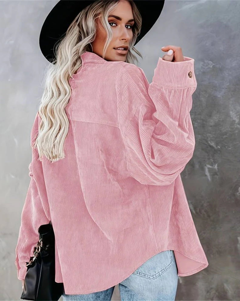 Camicia da donna Ainsley – Camicia casual vintage in morbido velluto a coste con taschino sul petto