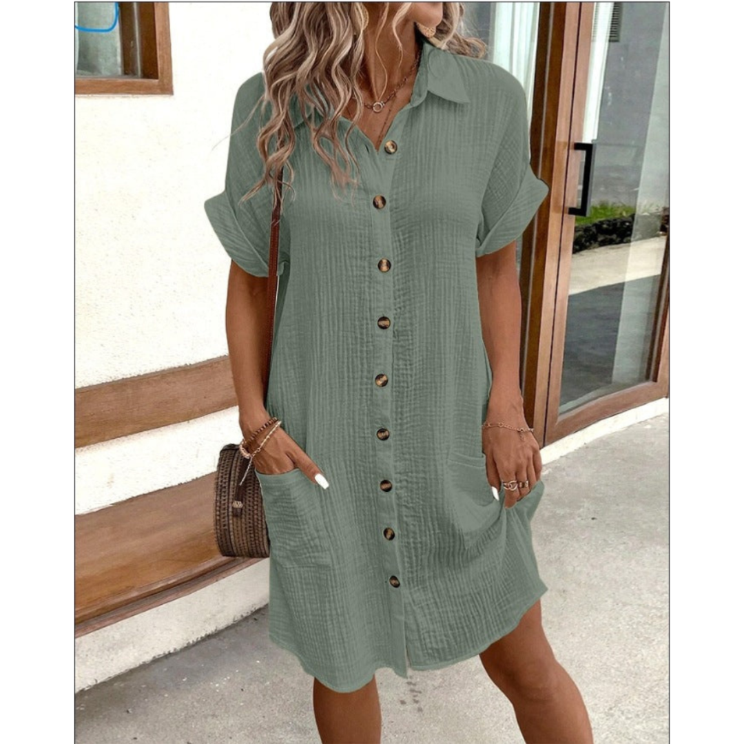 Jurk Chemise Dames Gabriele – Elegante Zomerjurk met Getailleerde Taille & Luchtige Snit