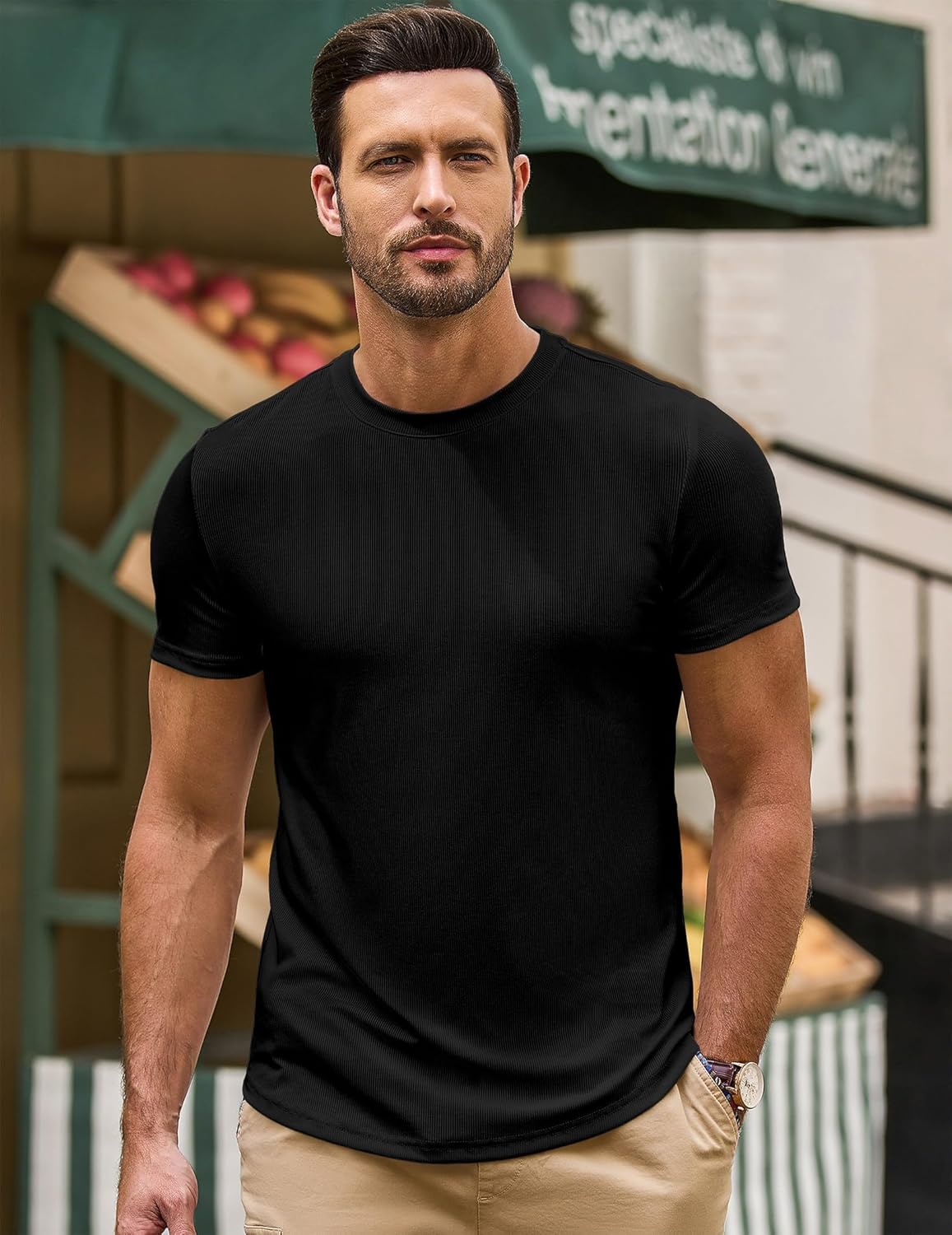 Norman T-Shirt Homme – Tee-Shirt Slim Fit Stretch, Longline & Sport Été