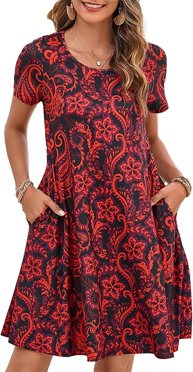 Tinker Robe T-Shirt Femme – Coupe Ample, Col Rond & Poches Confort Été