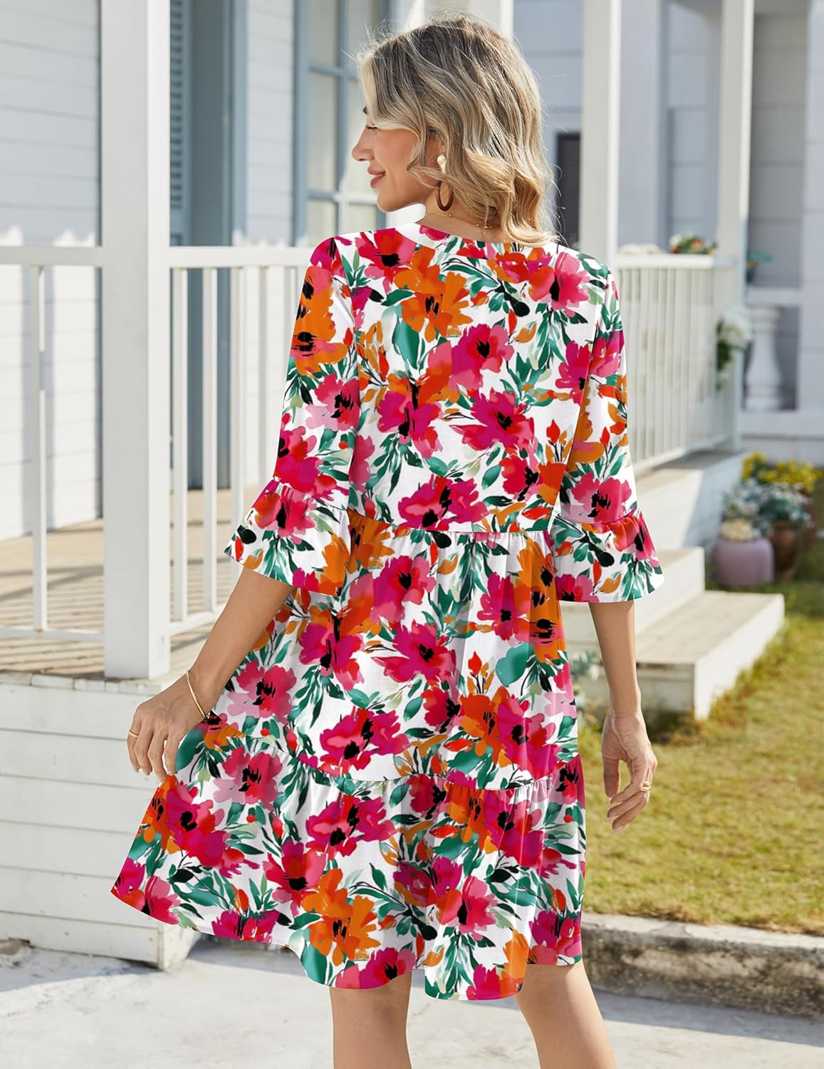 Élodie Vestito Donna con Scollo a V – Vestito Midi Svasato con Volant e Tasche
