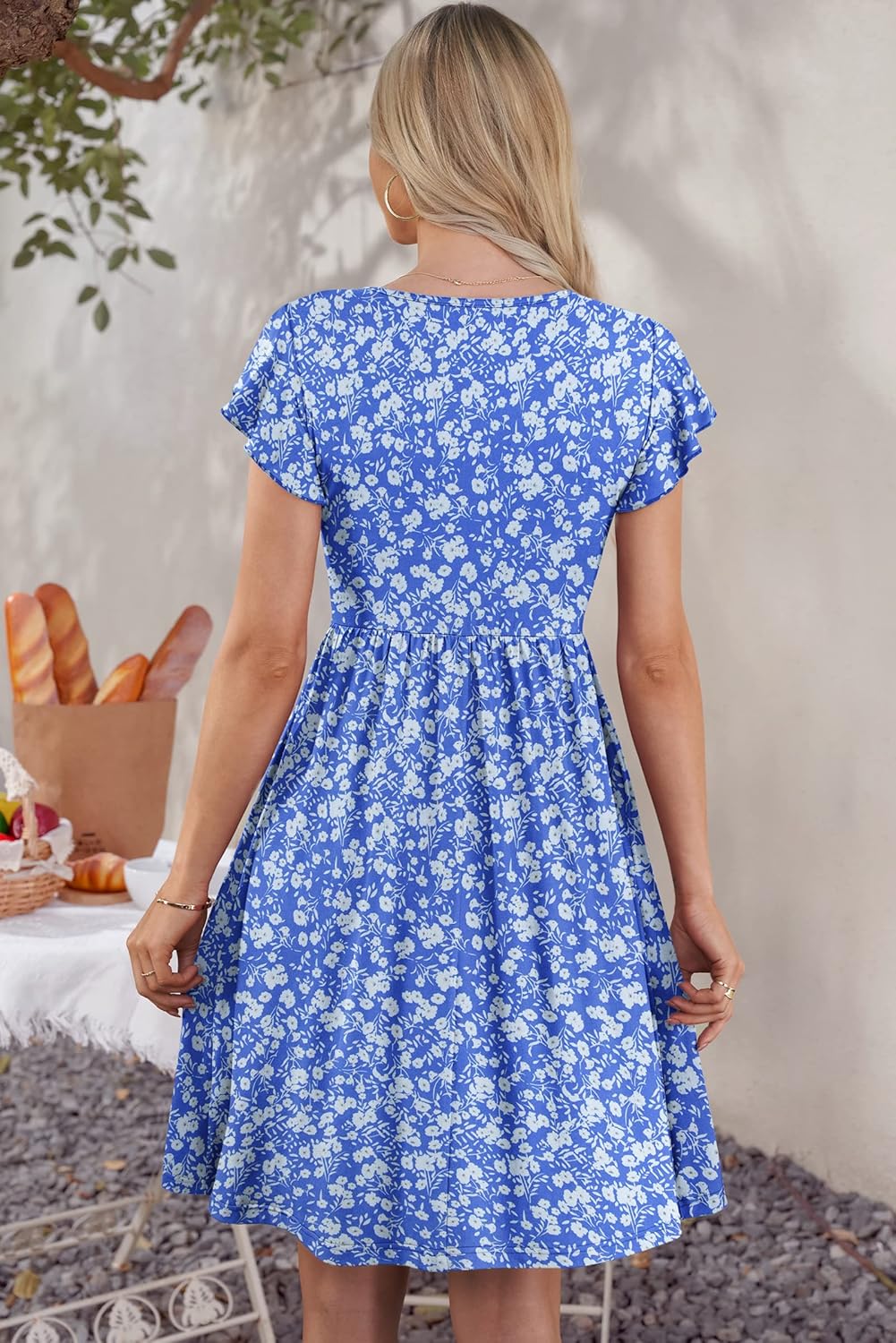 Clara Kleid Midi Damen – Ärmelloses V-Ausschnitt Kleid mit Knöpfen und Taschen Sommer