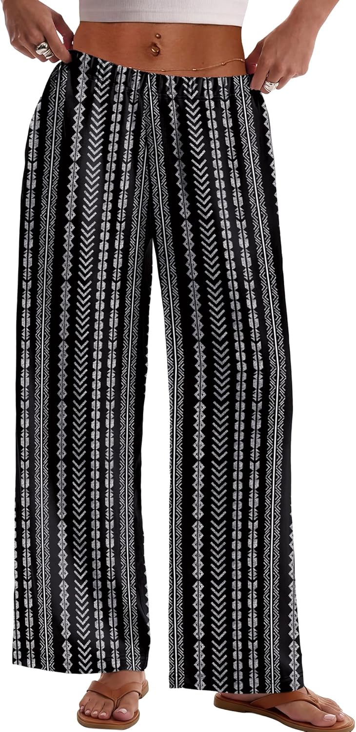Kendi Pantalon Femme Palazzo – Coupe Large Fluide, Taille Élastique Été Chic