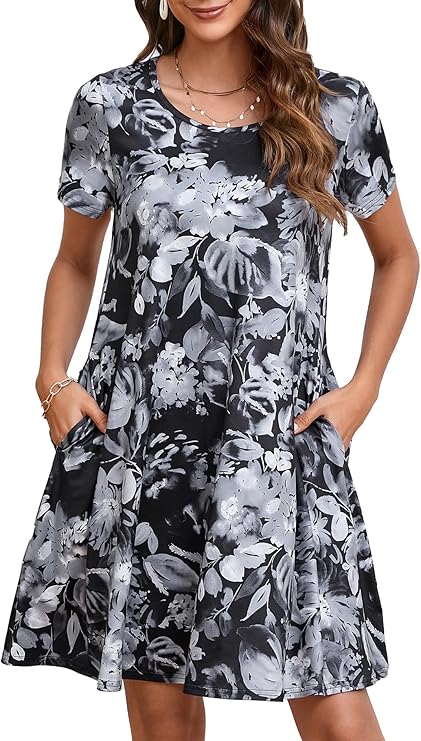 Tinker Robe T-Shirt Femme – Coupe Ample, Col Rond & Poches Confort Été