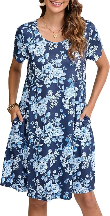 Tinker Robe T-Shirt Femme – Coupe Ample, Col Rond & Poches Confort Été