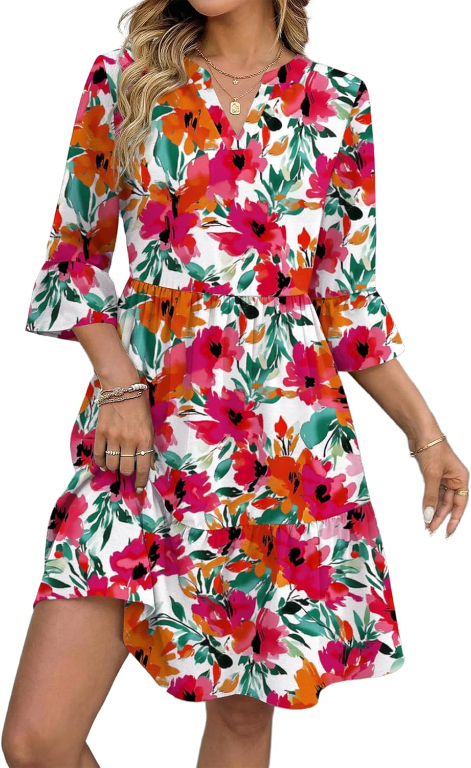 Élodie Vestito Donna con Scollo a V – Vestito Midi Svasato con Volant e Tasche