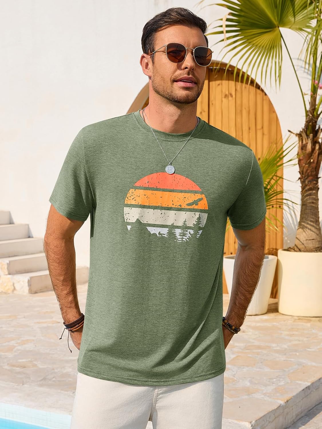 Enzo T-Shirt Homme – Tee-Shirt Graphique Col Rond, Style Vintage Plage & Casual
