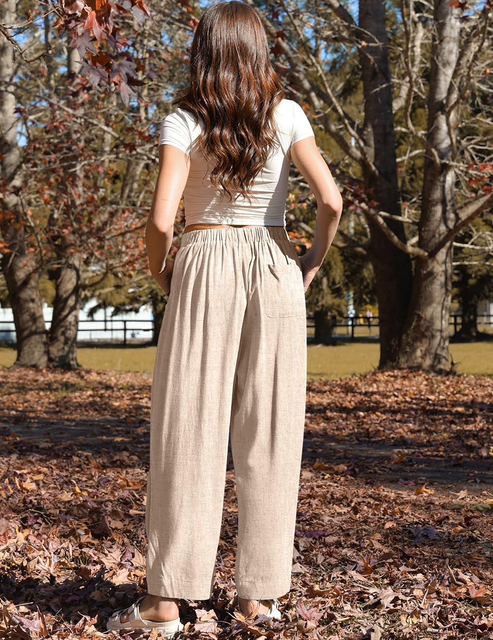Mercedes Pantalon Femme Lin Harem – Coupe Large, Taille Élastique, Style Décontracté