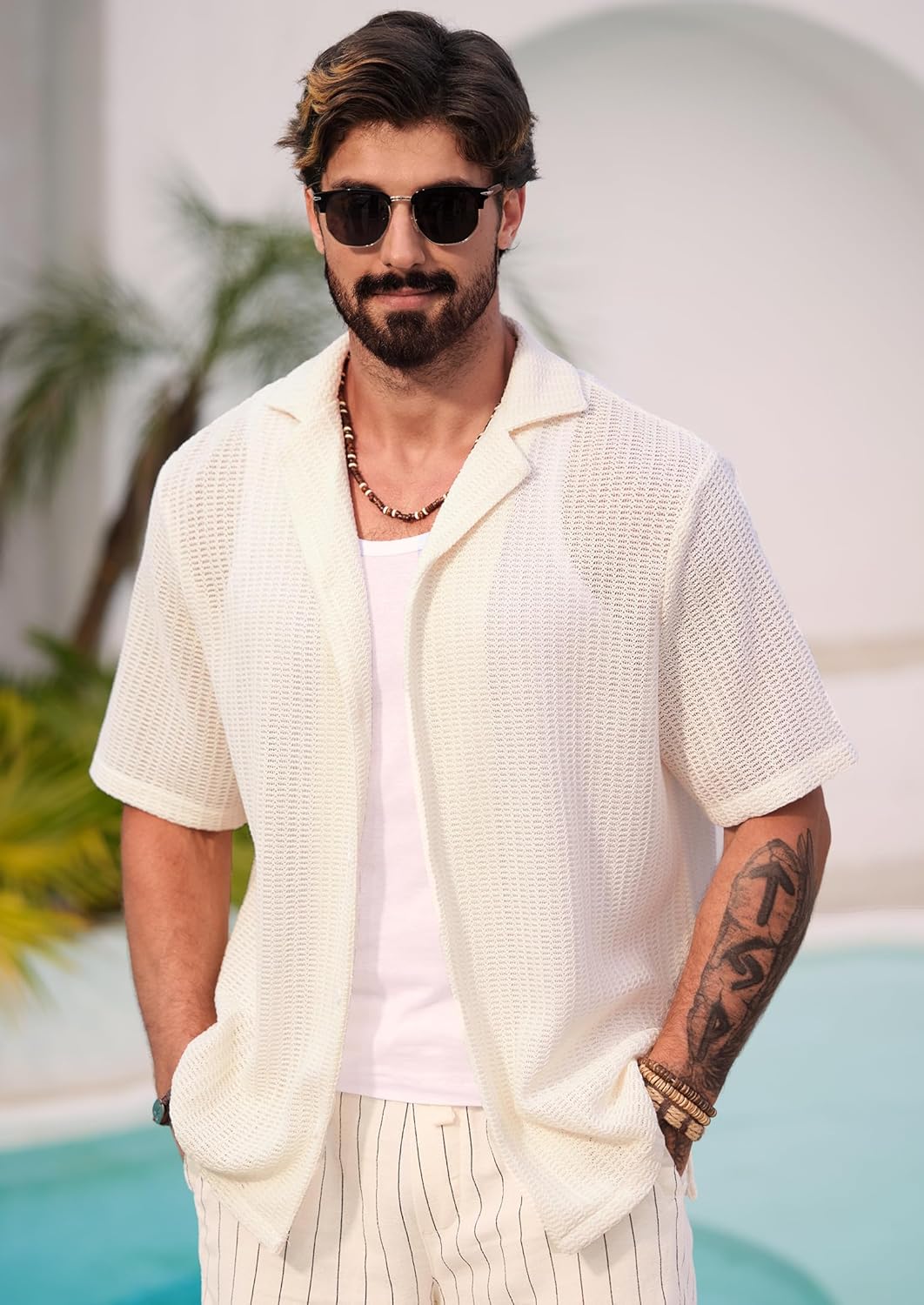 Herbert Chemise Crochet Homme – Chemise Maille Ajourée Style Cubain Été