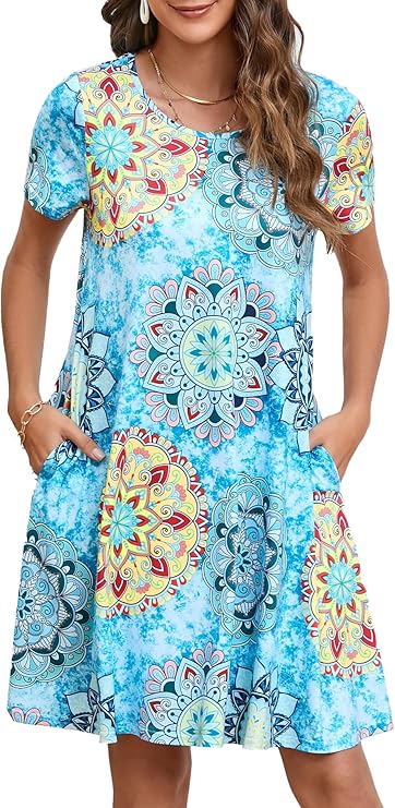 Tinker Robe T-Shirt Femme – Coupe Ample, Col Rond & Poches Confort Été