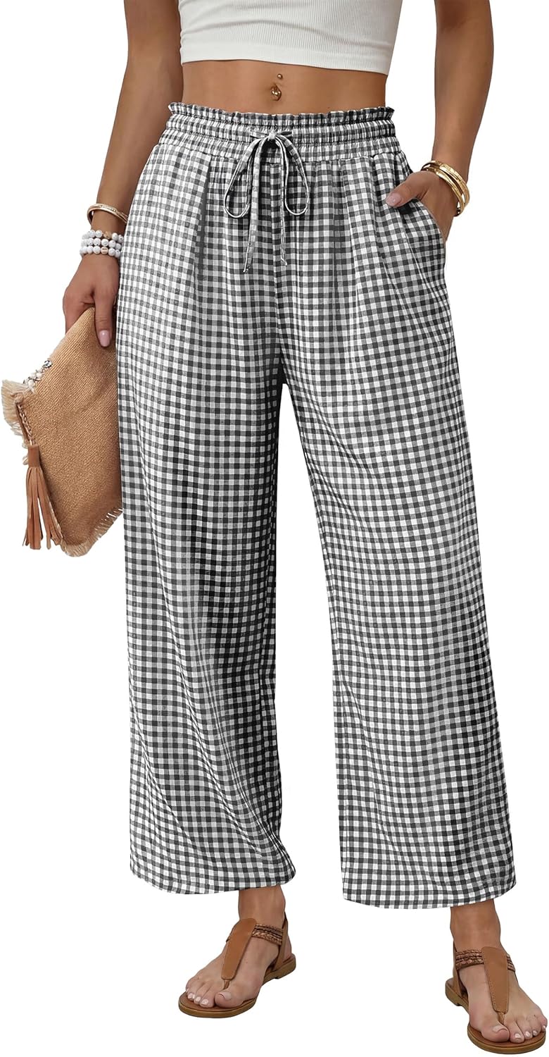 Mindi Pantalon Femme Palazzo – Coupe Large Fluide, Taille Élastique Cordon Casual Chic