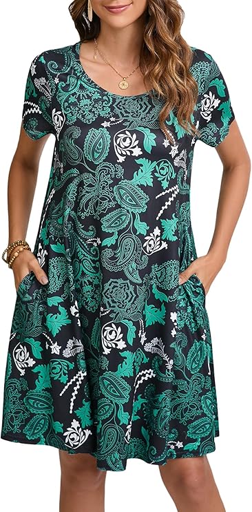 Tinker Robe T-Shirt Femme – Coupe Ample, Col Rond & Poches Confort Été
