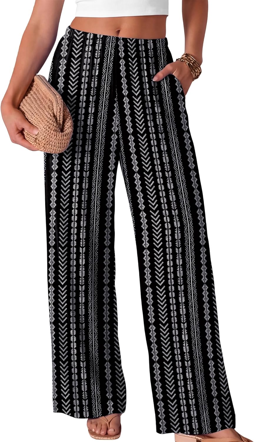 Kendi Pantalon Femme Palazzo – Coupe Large Fluide, Taille Élastique Été Chic