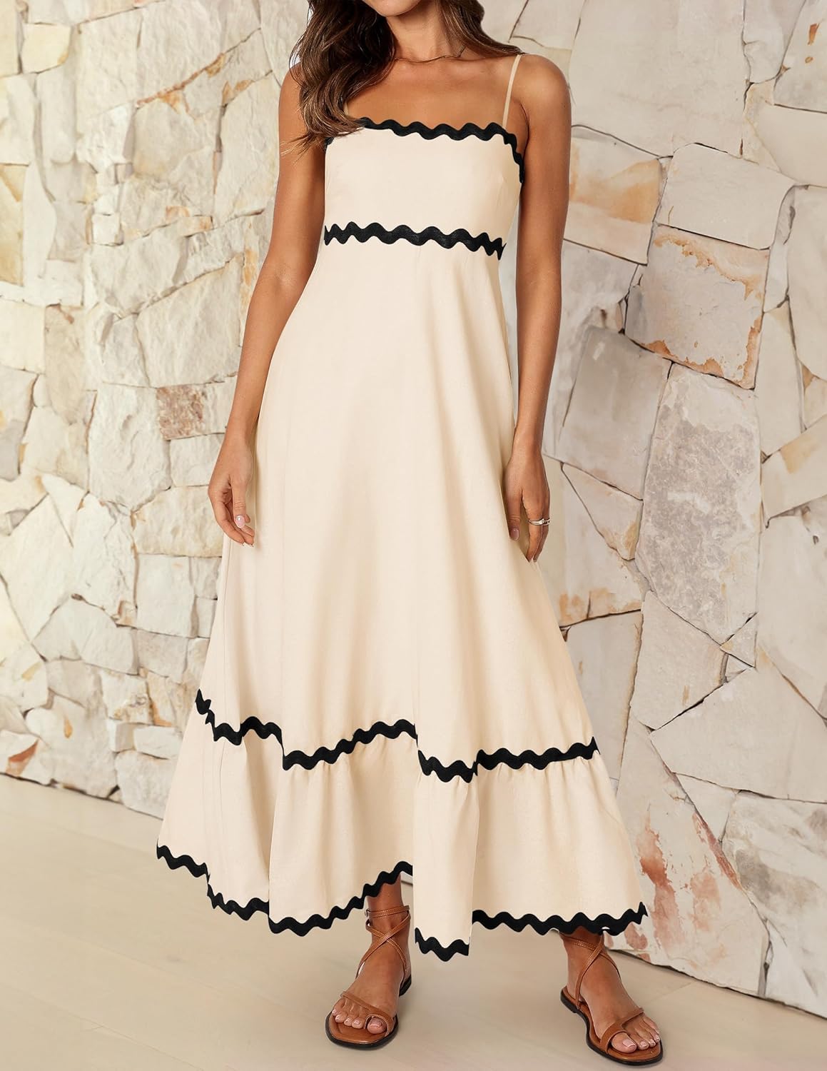 Ella Robe Midi Femme – Robe Dos Nu Bretelles Fines Smockée Fluide Été Élégante
