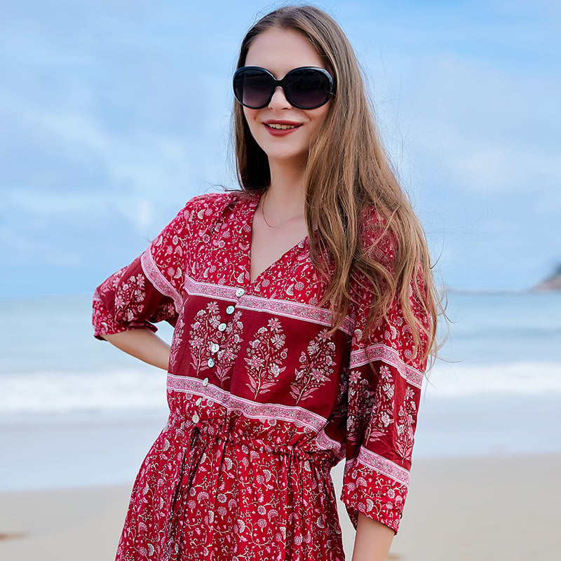 Kayla Robe Longue Femme – Šaty velké velikosti s květinovým vzorem, výstřihem do V, dlouhými rukávy a asymetrickým lemem