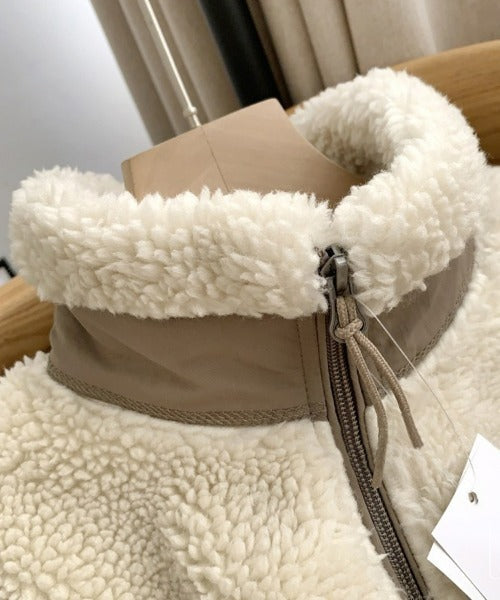 Lily Teddy Damesjas – Warme Jas met Hoge Kraag, Ritssluitingen en Losse Pasvorm