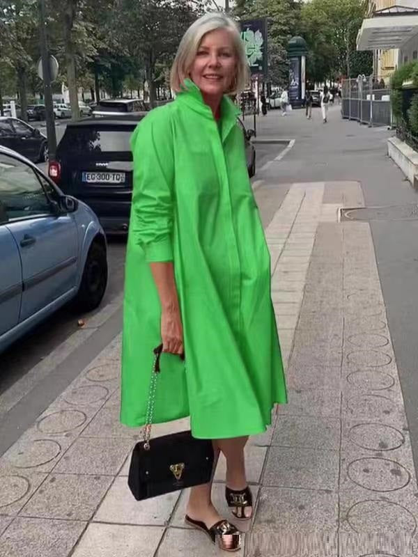 Brynlee Robe Chemise Kvinde – Elegant A-linje kjole med lange ærmer til kontor og fritid