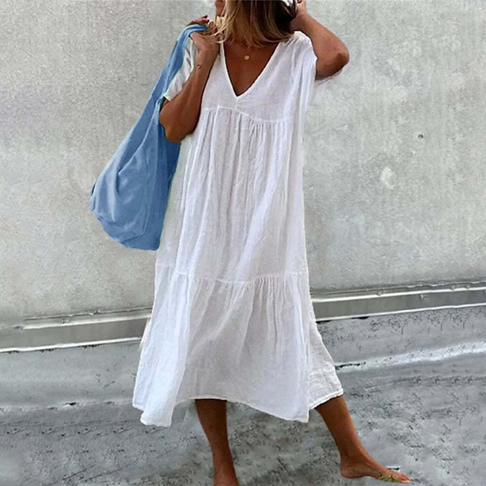 April Robe Maxi Női – Virágmintás Pamutból, Légies és Bő A-vonalú Vágással