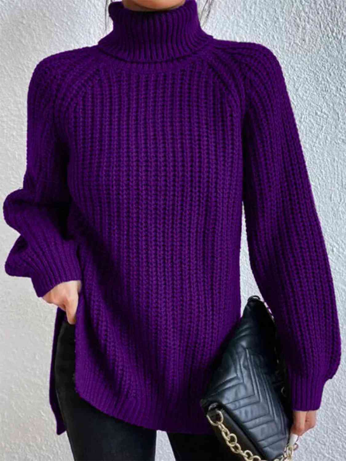 Angela Pull Femme – Pletený rolák s bočním rozparkem, elegantní pro podzim/zimu