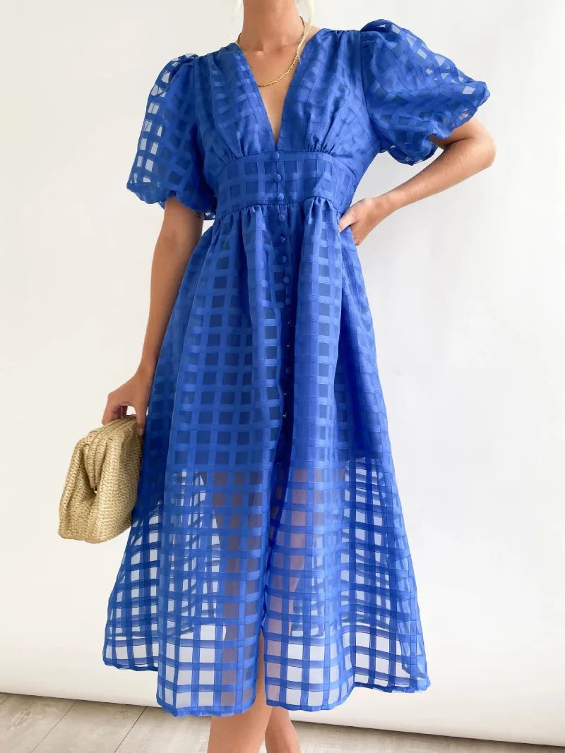 Mylene Robe Midi Femme – Chic ternet kjole med volumen & levende farve