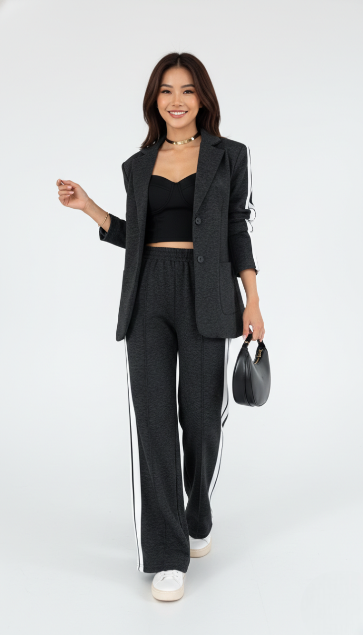 Aila Ensemble Athleisure Femme Emora Nova – Survêtement Rayé en Coton Mélangé Confortable