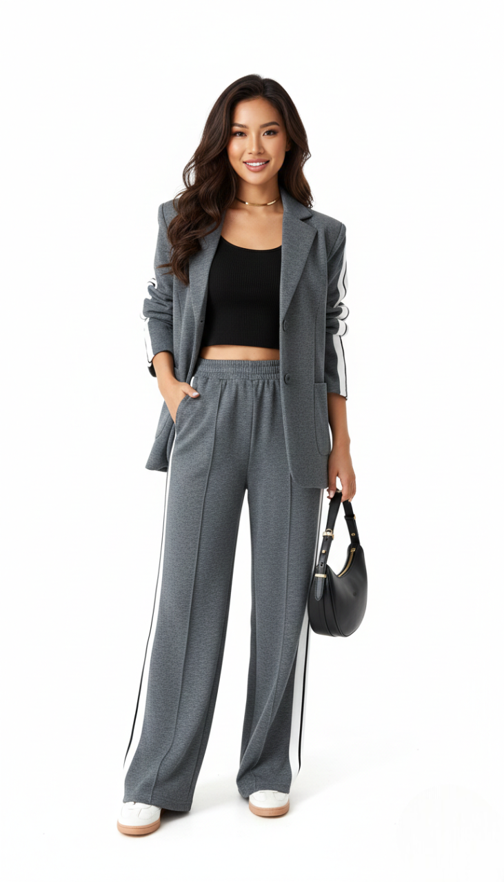 Aila Ensemble Athleisure Femme Emora Nova – Survêtement Rayé en Coton Mélangé Confortable