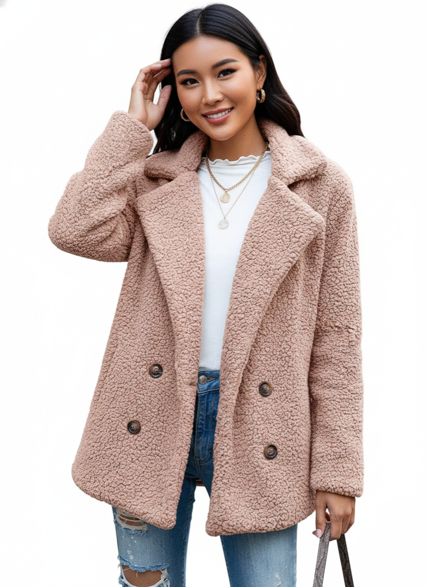 Alina Manteau Teddy Γυναικείο – Μαλακό Αναστρέψιμο Μπουφάν με Γιακά και Κουμπιά Κλεισίματος