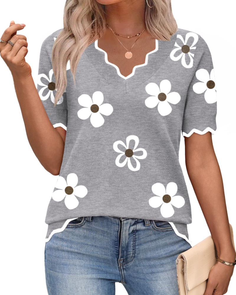 Amirah Top Femme – Lehký krátký rukáv, výstřih do V, elegantní business casual