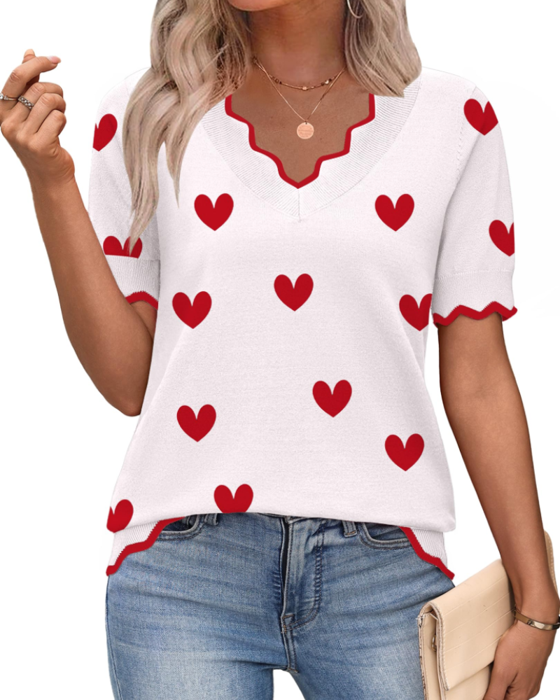Amirah Top Femme – Pull Léger Manches Courtes Col V Élégant Business Casual