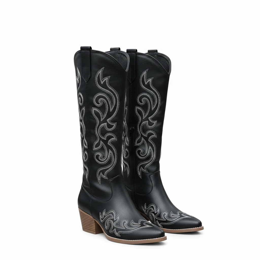 Anneza Stivali da Cowgirl Donna – Stivali Western Alti Ricamati con Gambale Morbido