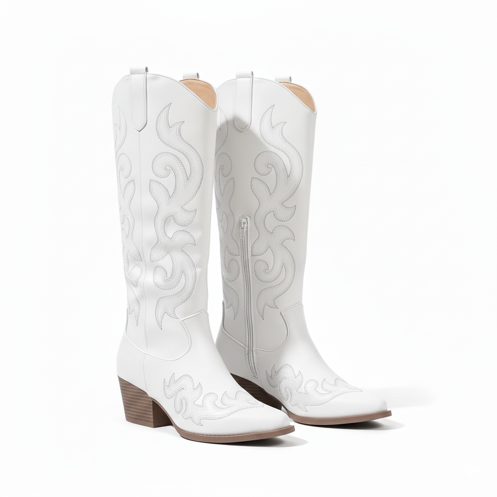 Anneza Stivali da Cowgirl Donna – Stivali Western Alti Ricamati con Gambale Morbido