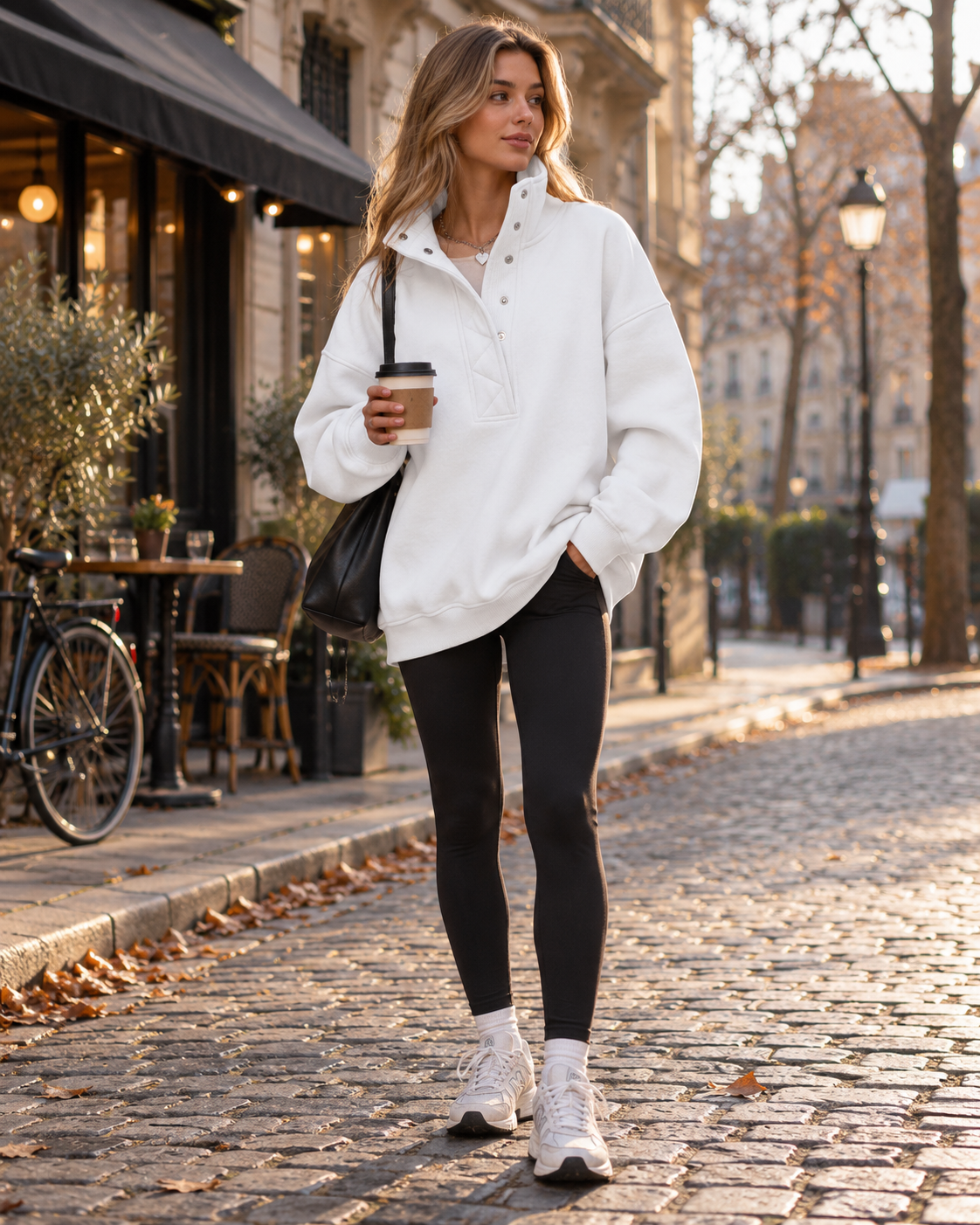 Brietta oversize Henley-sweatshirt til kvinder – trøje med lange ærmer og trykknapper i halsen