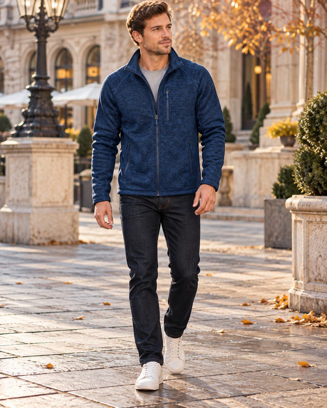 Crisanto Fleecejacke für Herren – Leichter, lässiger Mantel mit Reißverschluss und Stehkragen