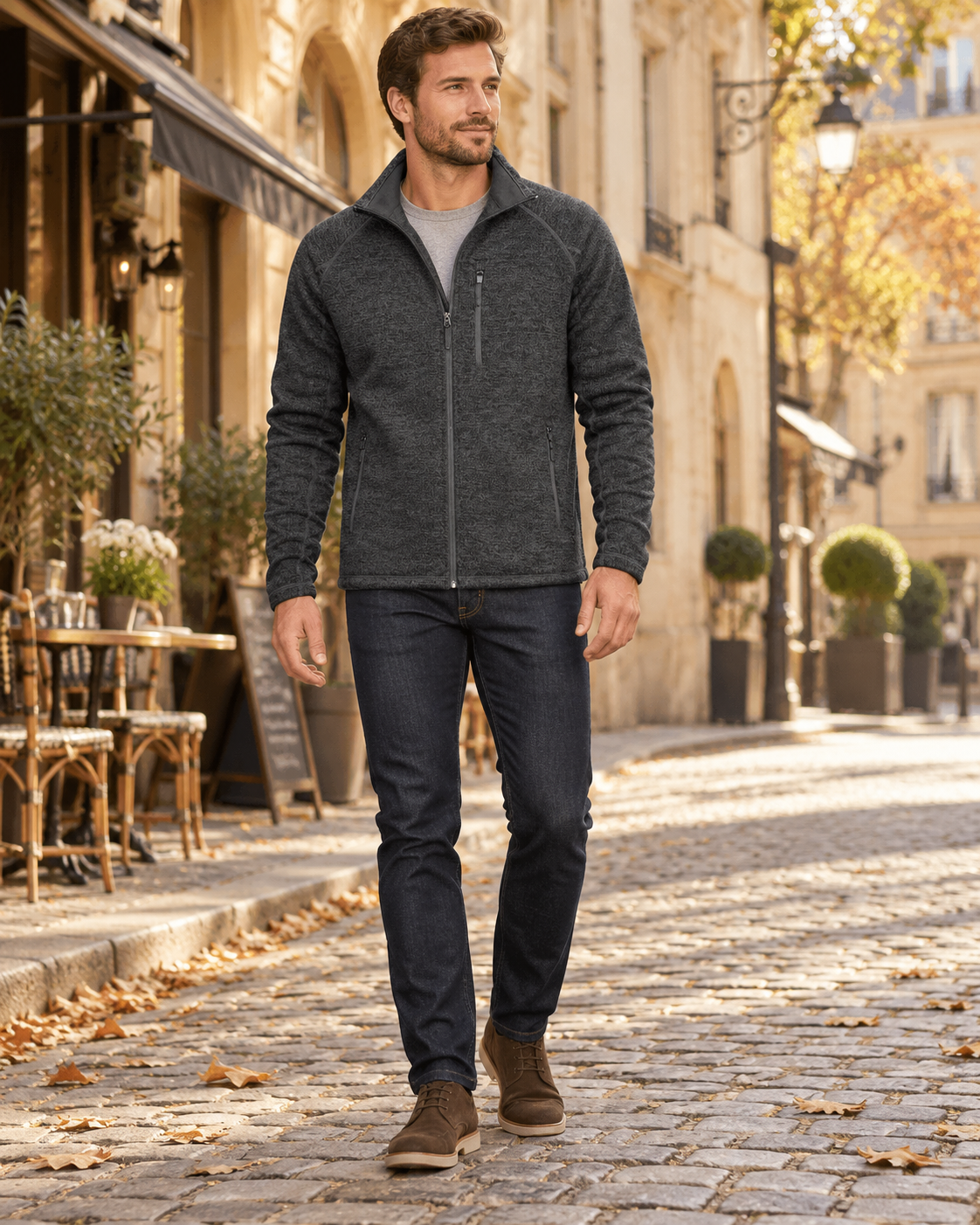 Crisanto Fleecejacke für Herren – Leichter, lässiger Mantel mit Reißverschluss und Stehkragen