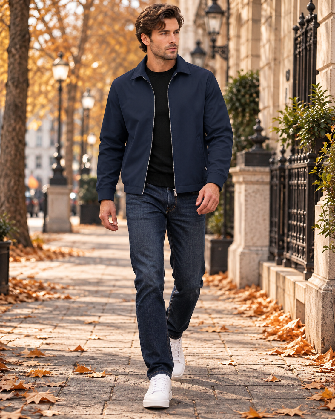 Samuel Leichte Herren-Windjacke mit Reißverschluss, Umlegekragen und Taschen mit Verschluss