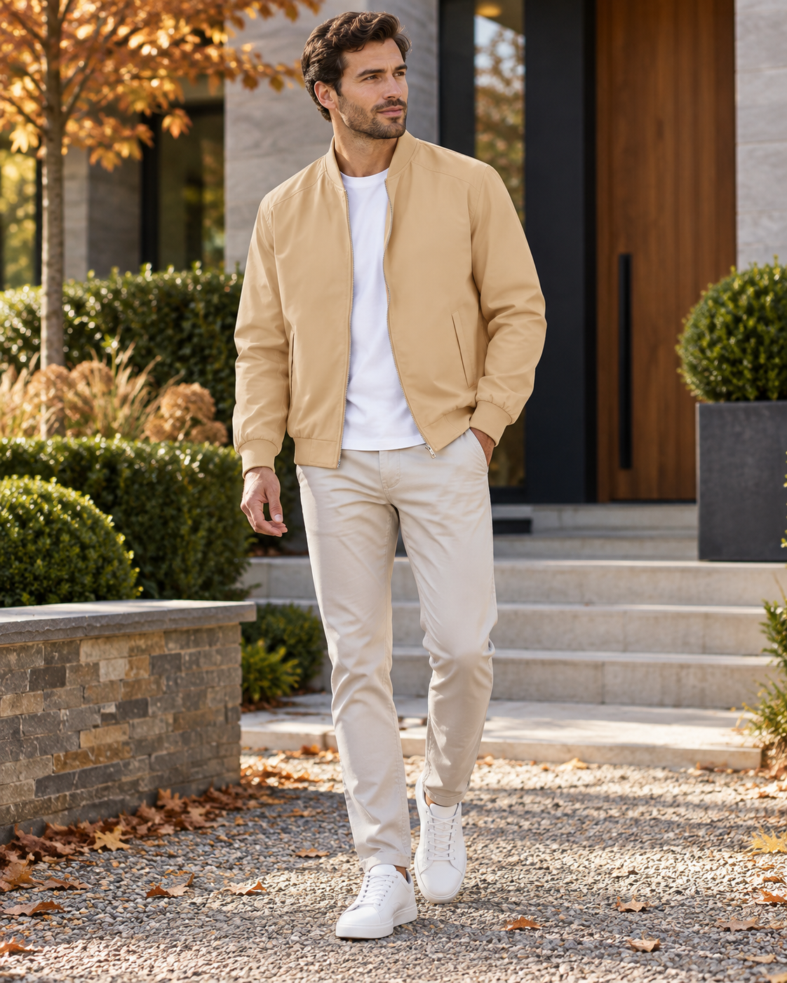Cassian Blouson Bomber Léger Homme – Coupe-Vent Zippé sur Toute la Longueur et Finitions Côtelées Classiques avec Poches