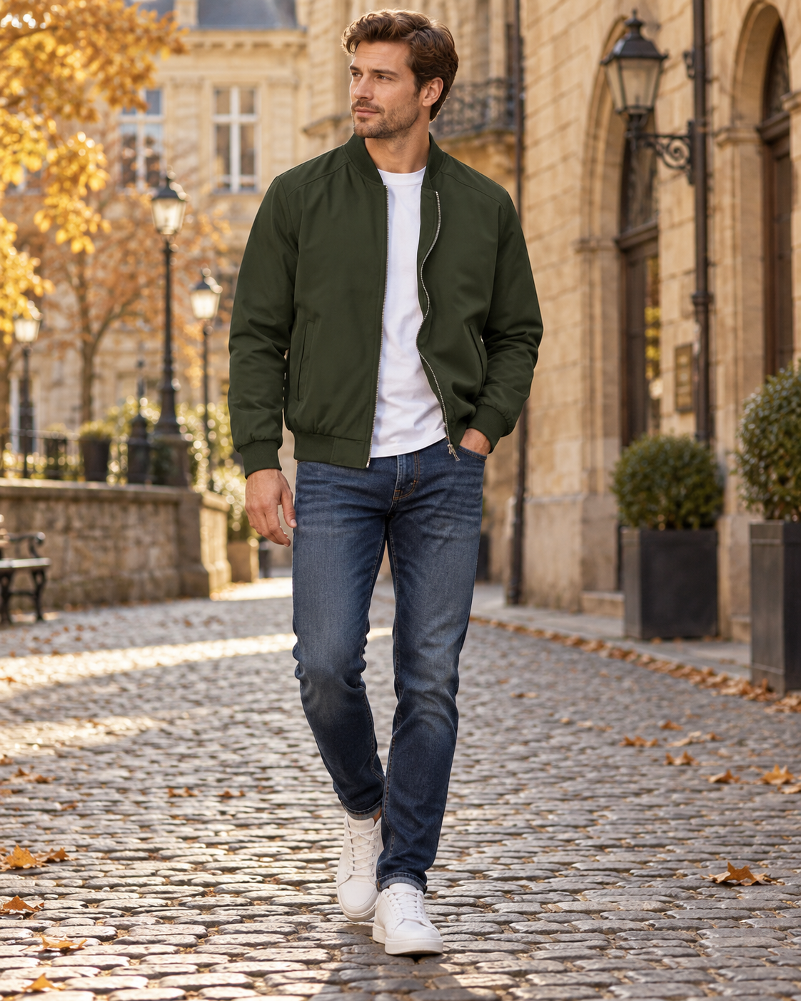Cassian Blouson Bomber Léger Homme – Coupe-Vent Zippé sur Toute la Longueur et Finitions Côtelées Classiques avec Poches
