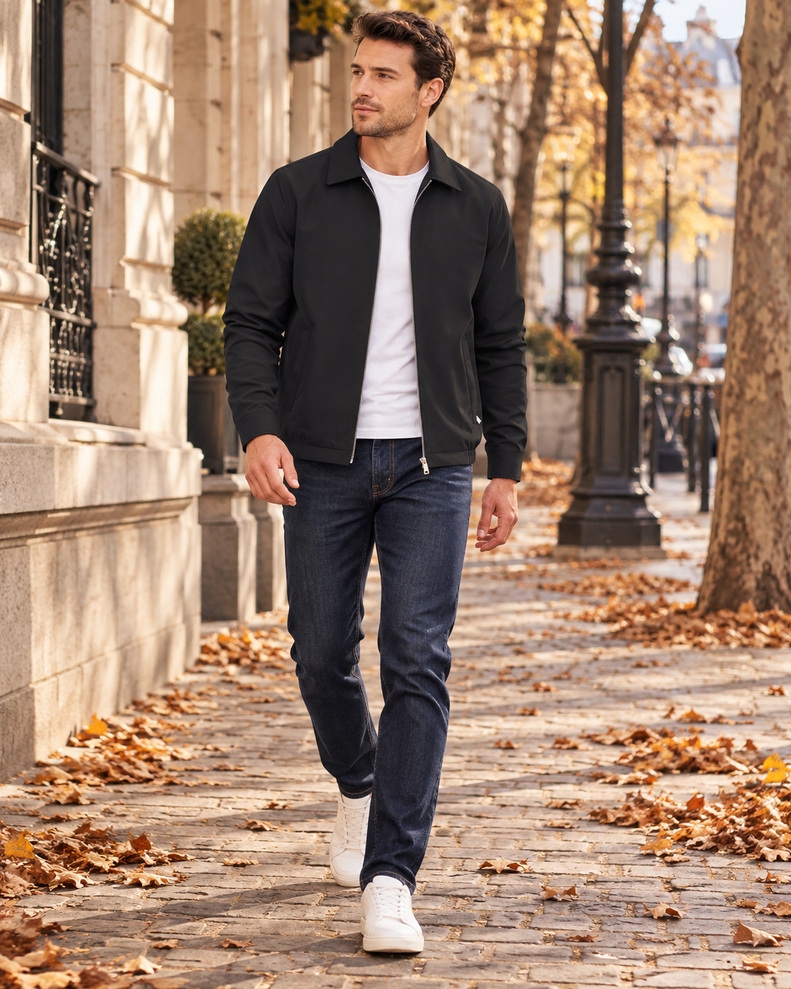 Samuel Leichte Herren-Windjacke mit Reißverschluss, Umlegekragen und Taschen mit Verschluss