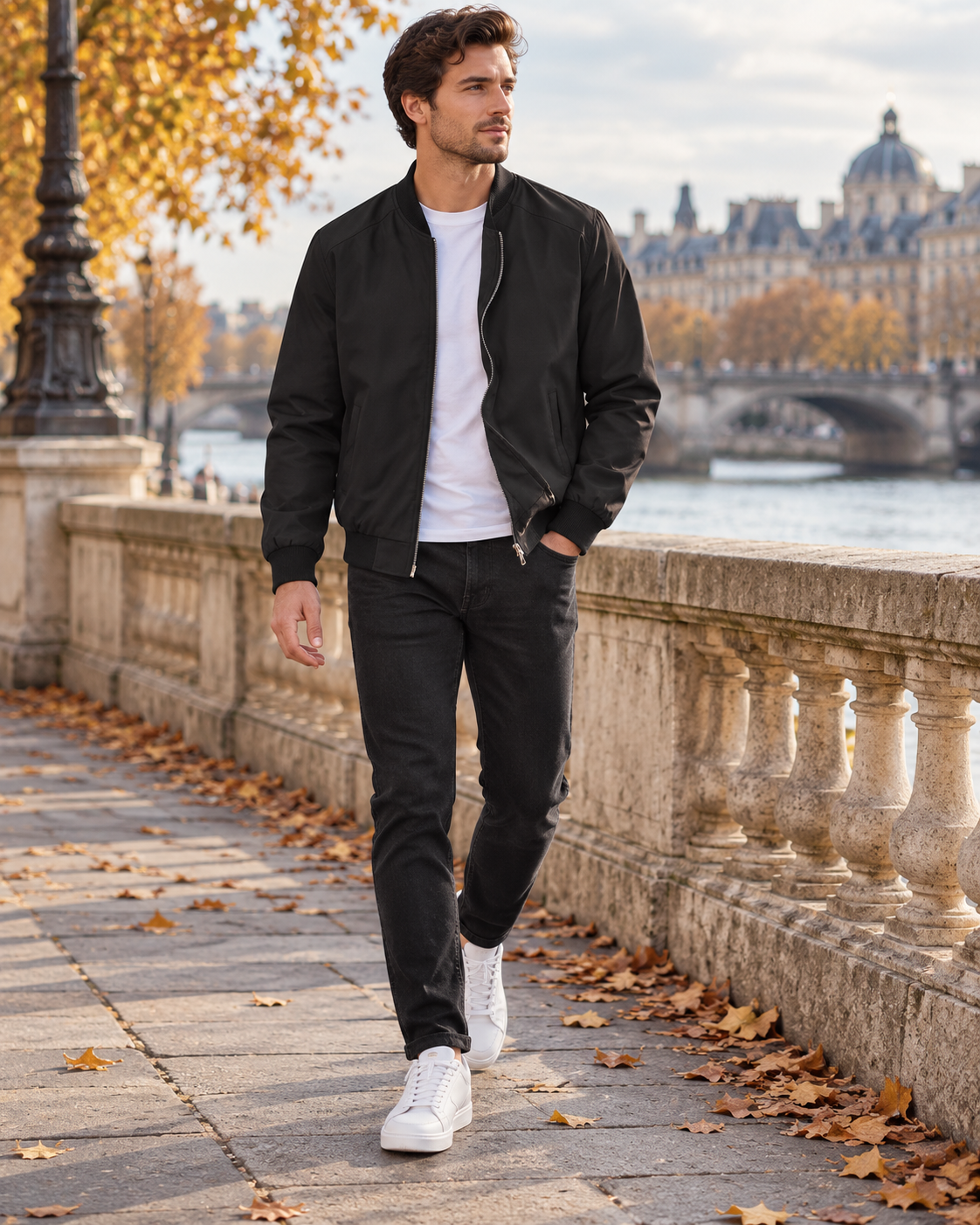 Cassian Blouson Bomber Léger Homme – Coupe-Vent Zippé sur Toute la Longueur et Finitions Côtelées Classiques avec Poches