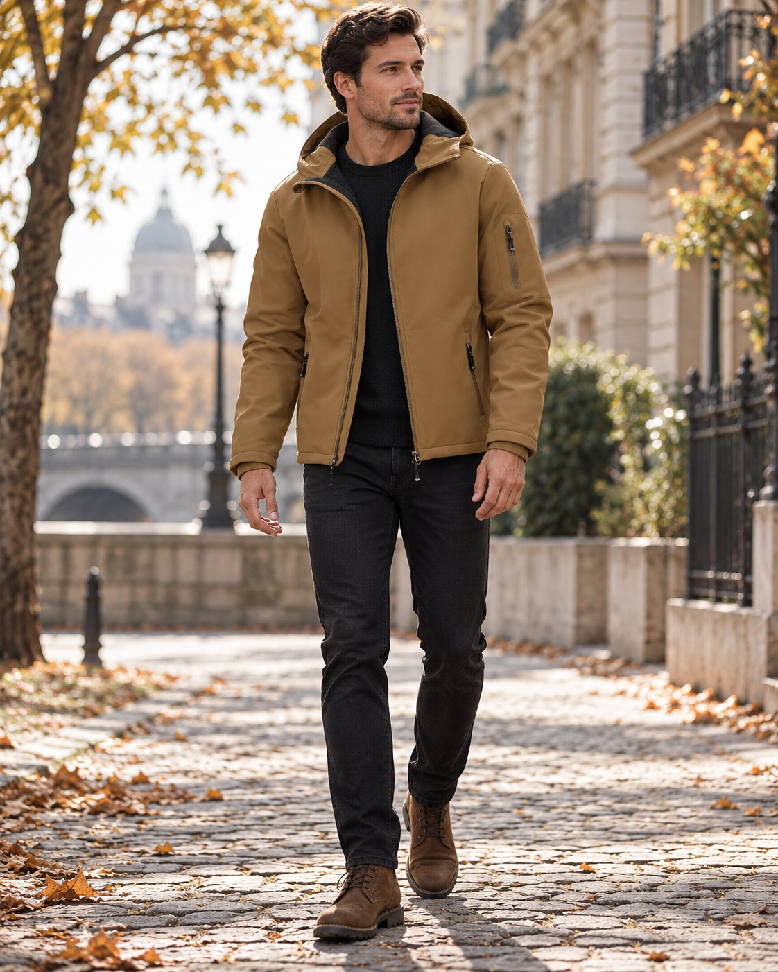 Giacca softshell impermeabile da uomo Leandro con cappuccio - fodera in pile e tasche con cerniera
