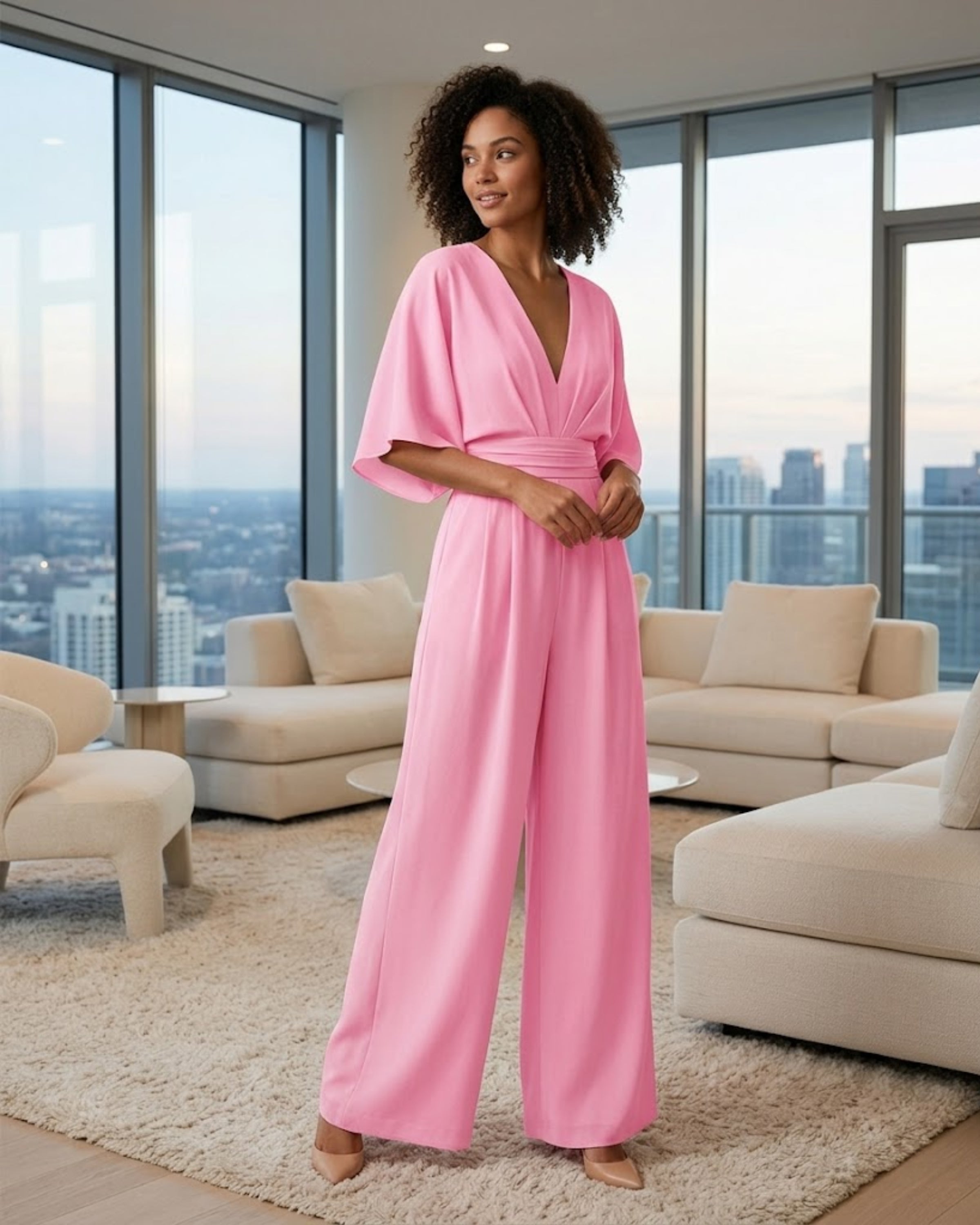Suzette Women's Jumpsuit – Elegant Jumpsuit with Deep V-Neck & Wide Legs for a Refined Look