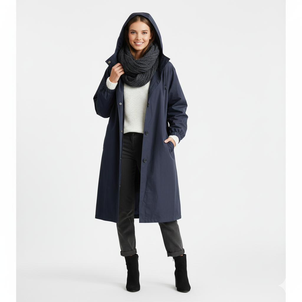 Arlyn Damen-Trenchcoat – Oversize langer Mantel mit Kapuze & eleganter Schnitt