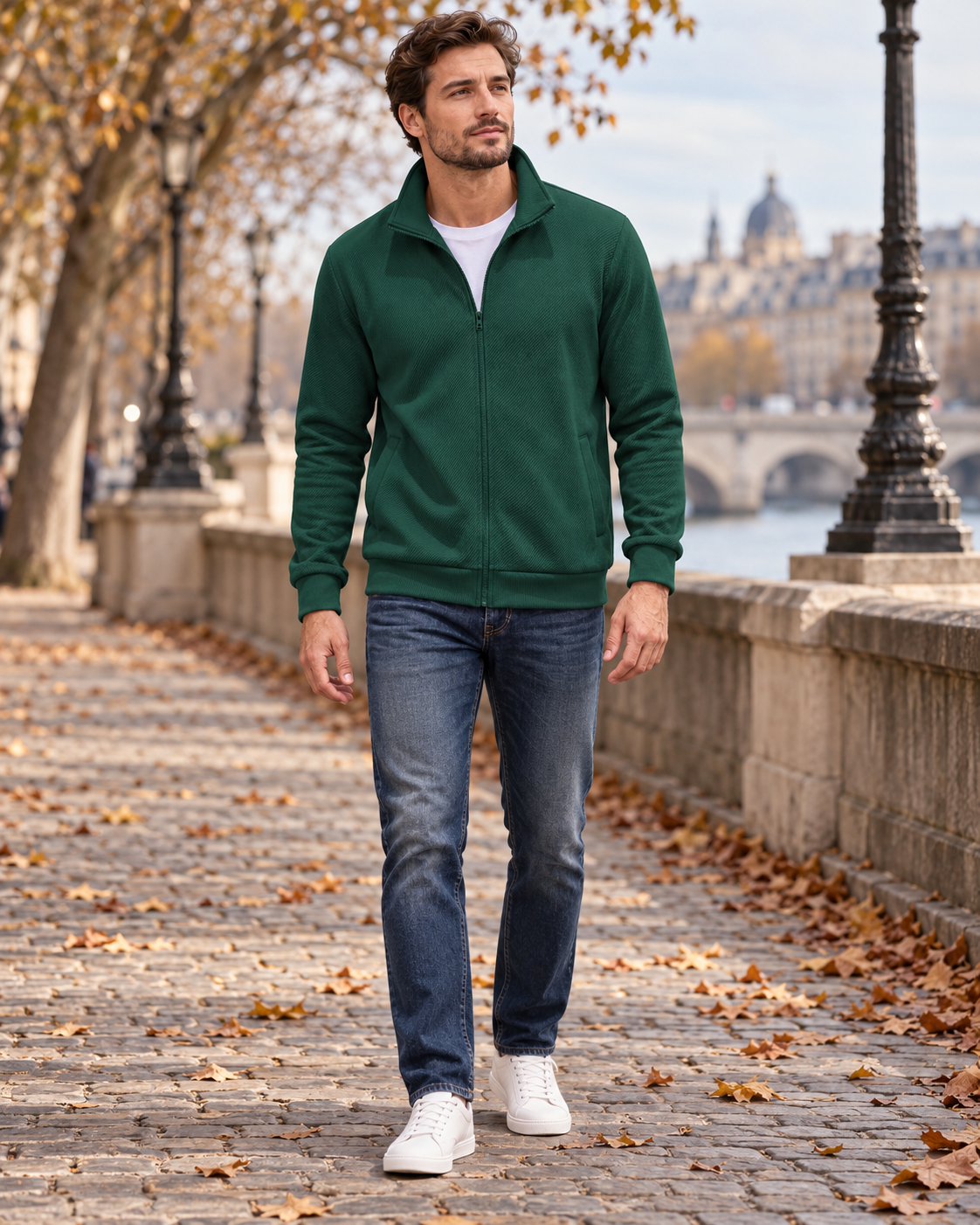 Bryan - Felpa da uomo in maglia leggera testurizzata, collo alto, cerniera integrale e due tasche