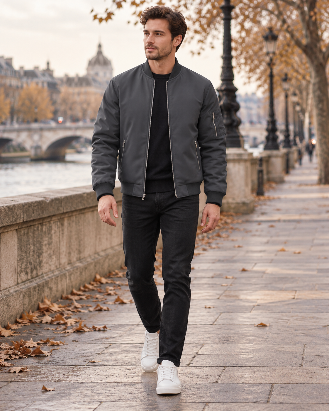 Darius - Blouson bomber homme léger en polyester, col montant côtelé et poches zippées