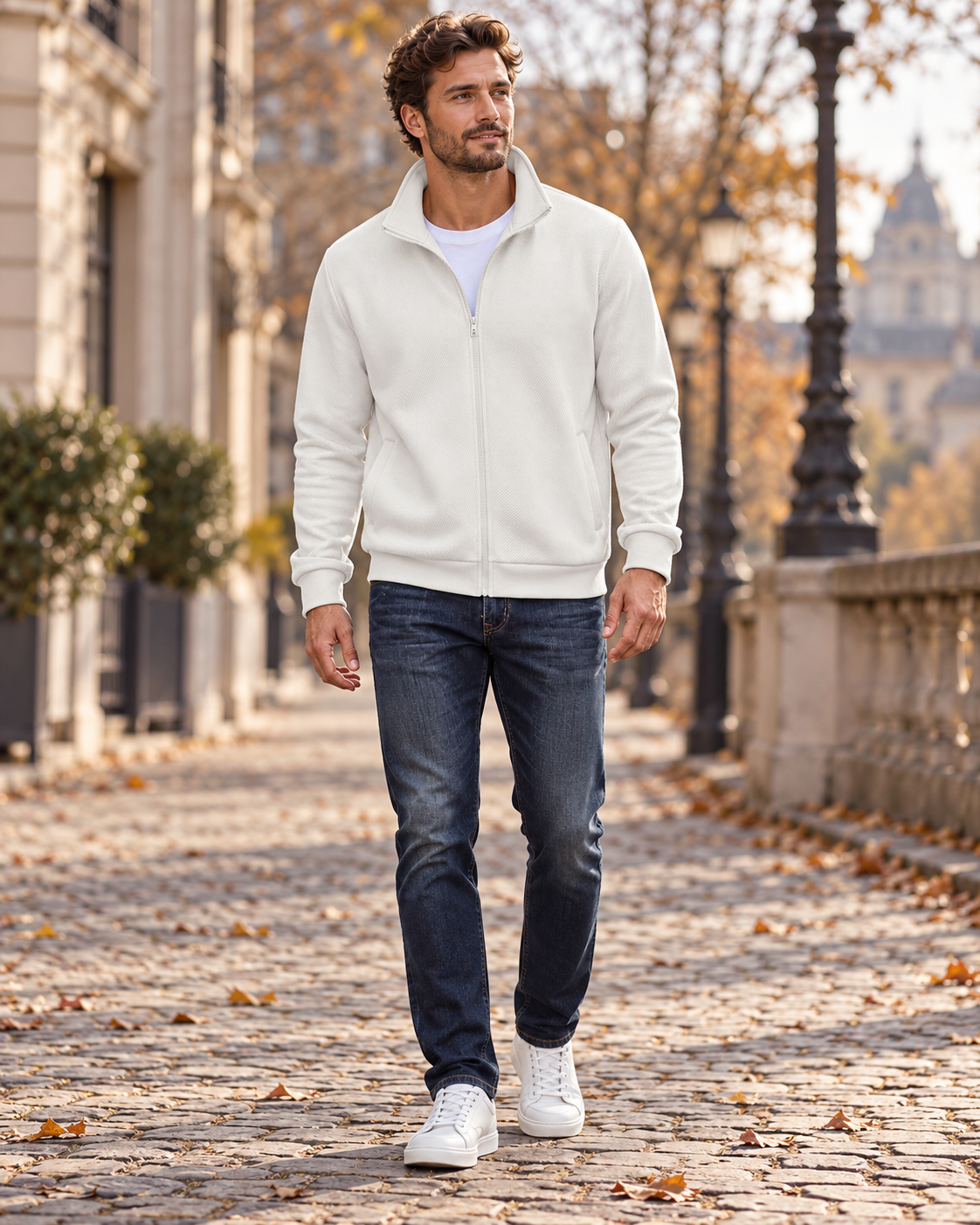 Bryan - Felpa da uomo in maglia leggera testurizzata, collo alto, cerniera integrale e due tasche