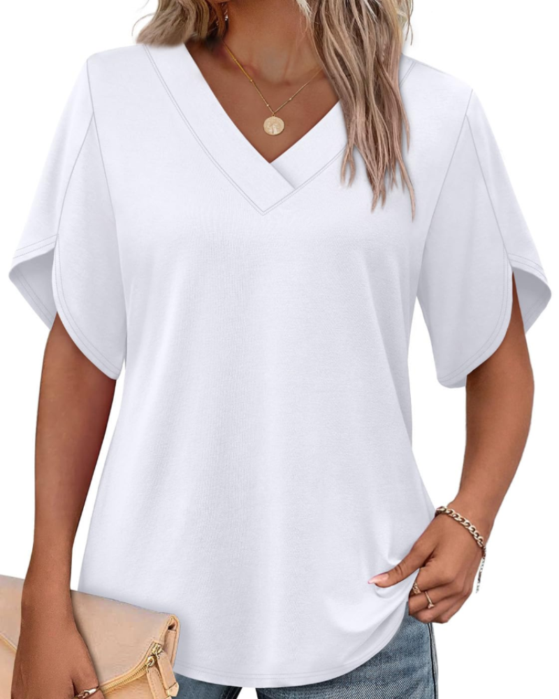 Ayla Top Femme – Bluse mit V-Ausschnitt und eleganten Flügelärmeln, luftiger Sommer-Schnitt