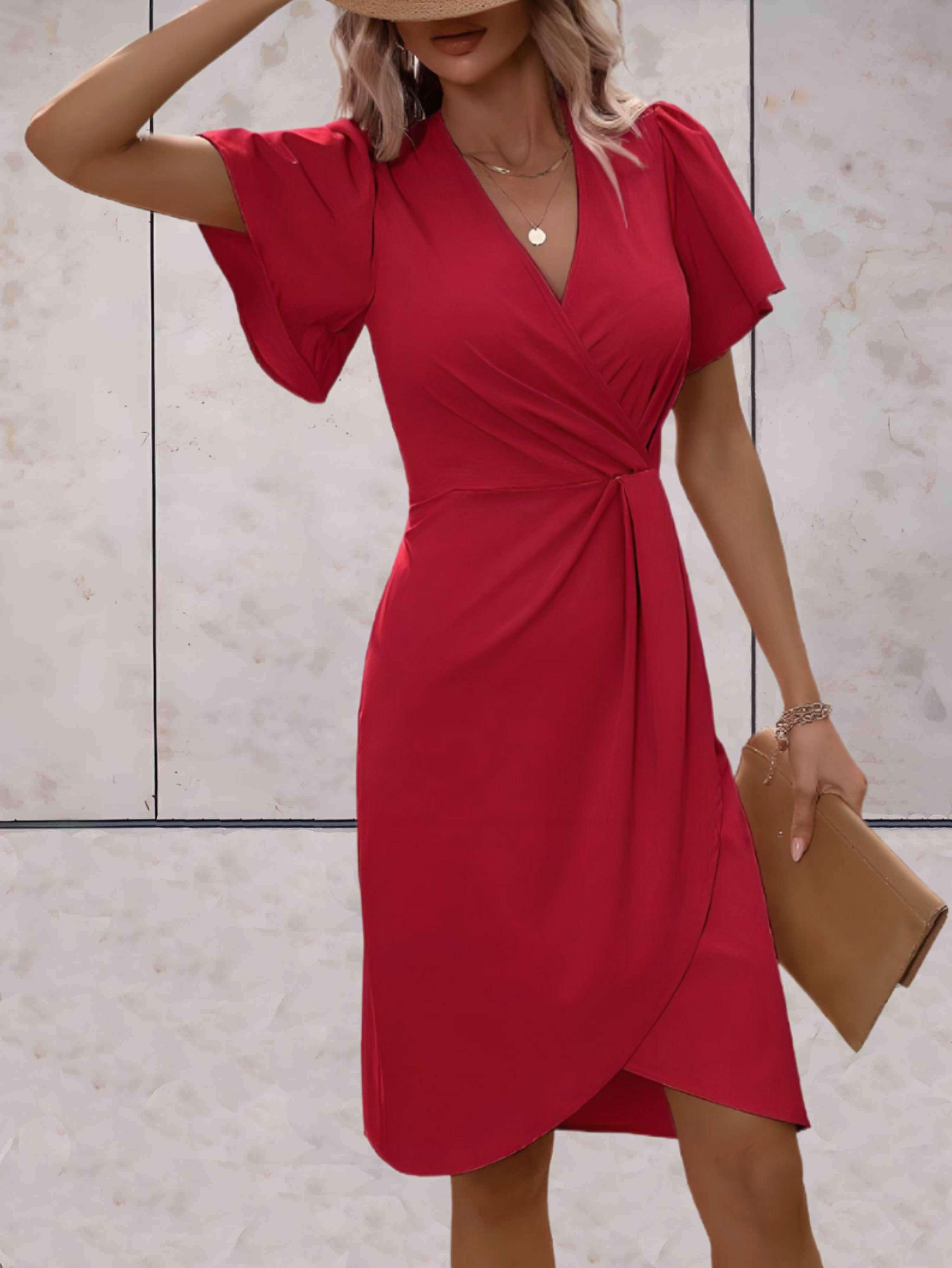 Vestido Envelope Feminino Harper – Vestido Cruzado Elegante com Decote em V e Corte Ajustável para Qualquer Ocasião