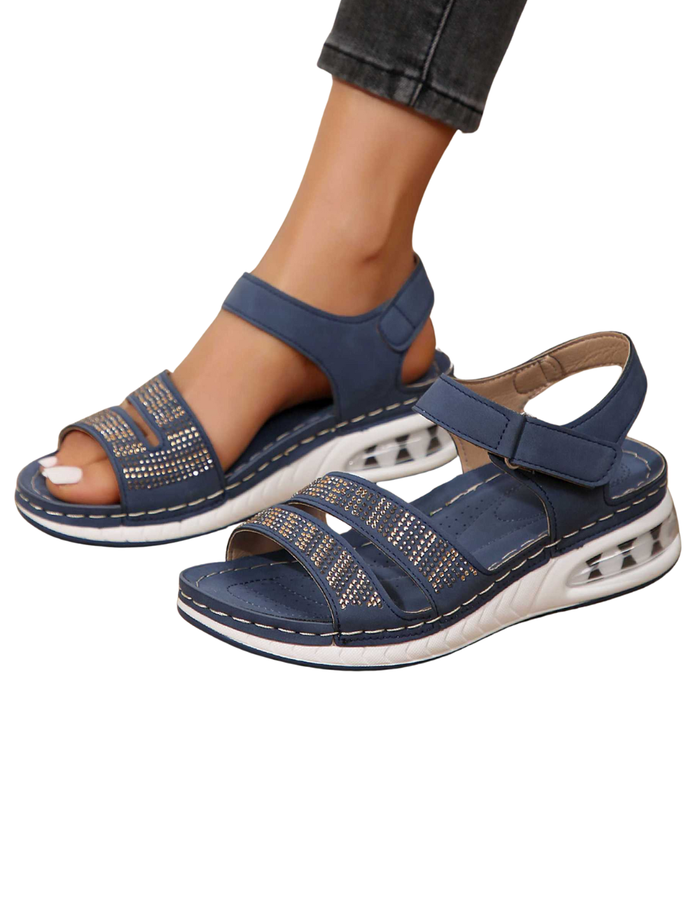 Adalynn Kilehæl Sandaler Dame – Komfortable Sommersandaler med Strass og Luftig Romersk Snitt