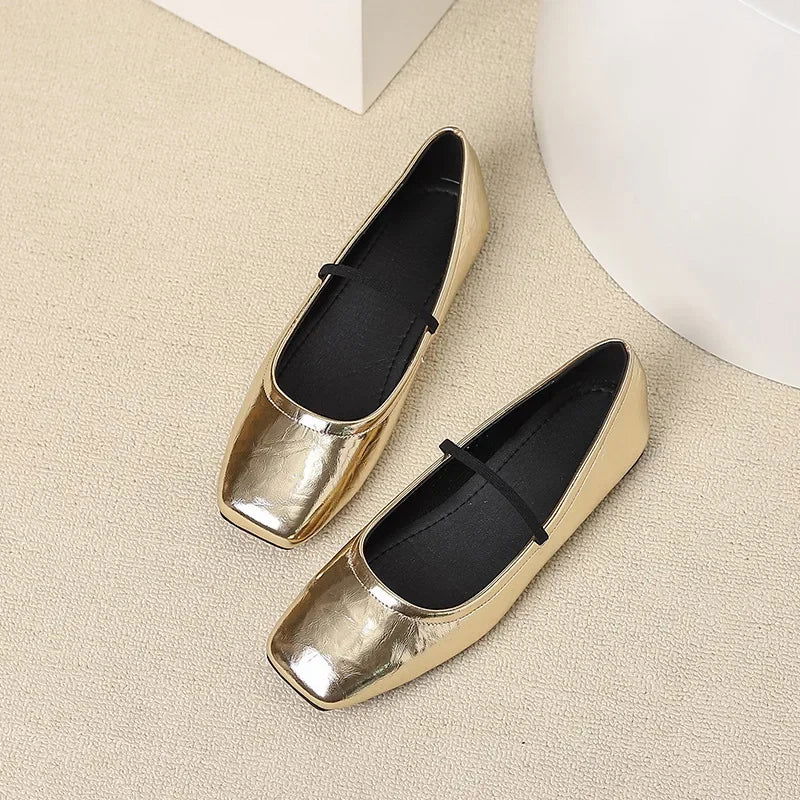 Maggie Sabrinas Femininas – Calçado Metálico com Biqueira Quadrada Elegante e Moderna